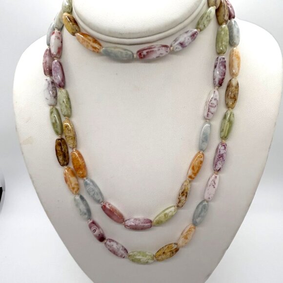 Vintage Multi-Color Glass Beaded Necklace 50" Hand Knotted With Spring Clasp - Picture 3 of 13